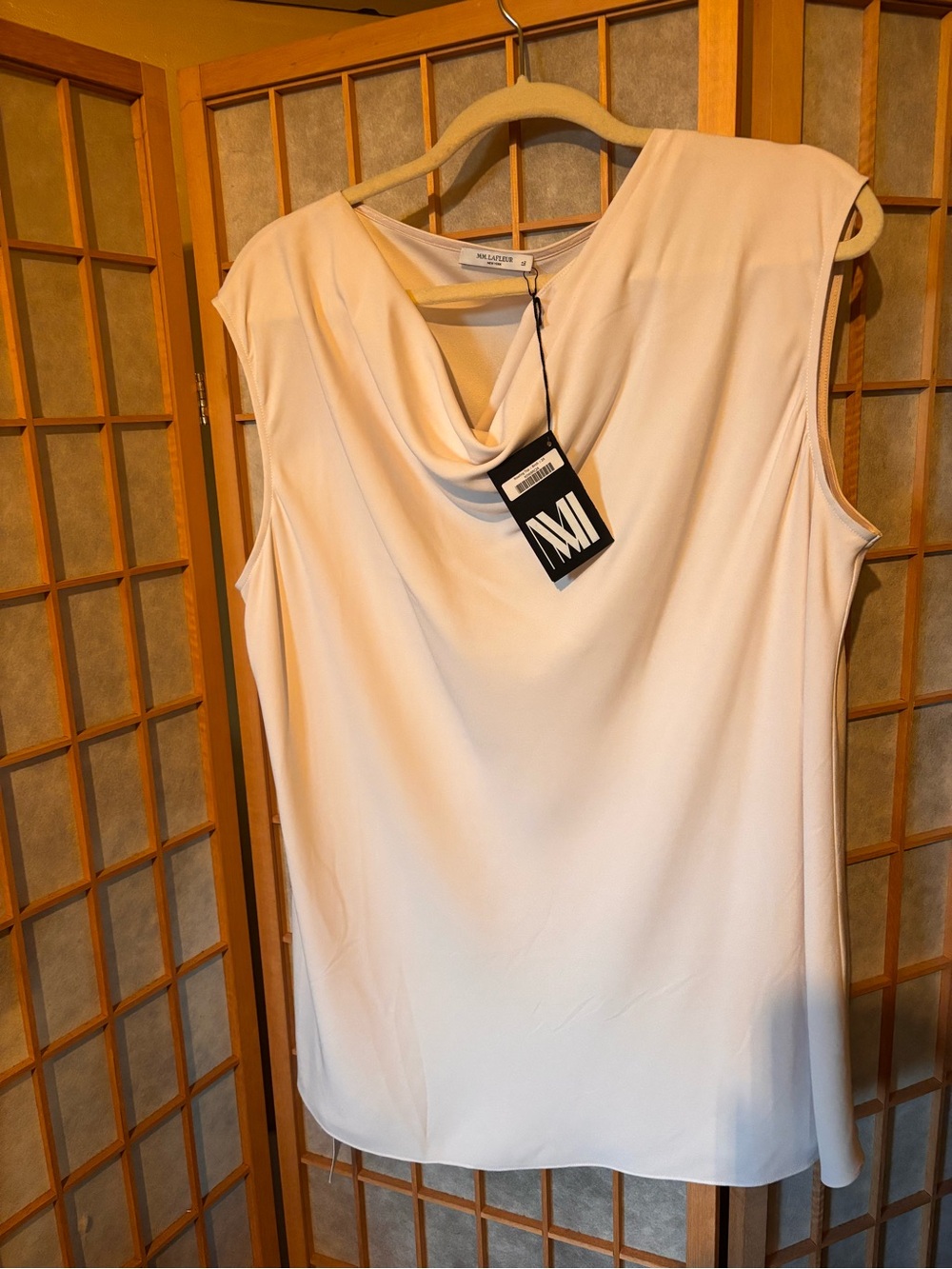 MM Lafleur Cream Drape Neck Sleeveless Top